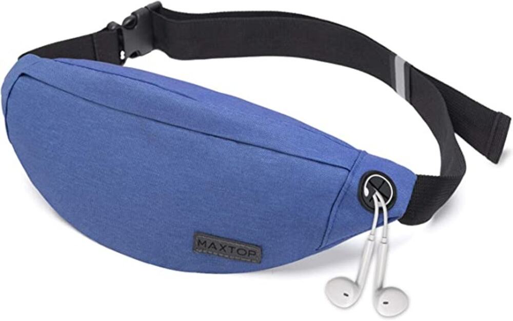 MAXTOP Fanny Pack Waist Pack Bag with Headphone Jack and 3-Zipper Pockets